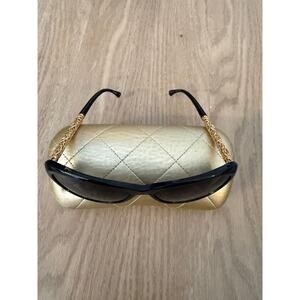 Rare Chanel Gold Filagree Black Cat Eye Sunglasses